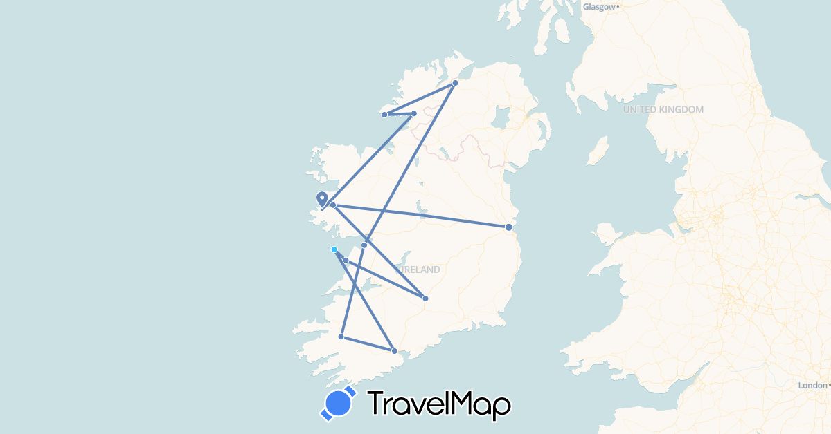 TravelMap itinerary: driving, cycling, boat in United Kingdom, Ireland (Europe)